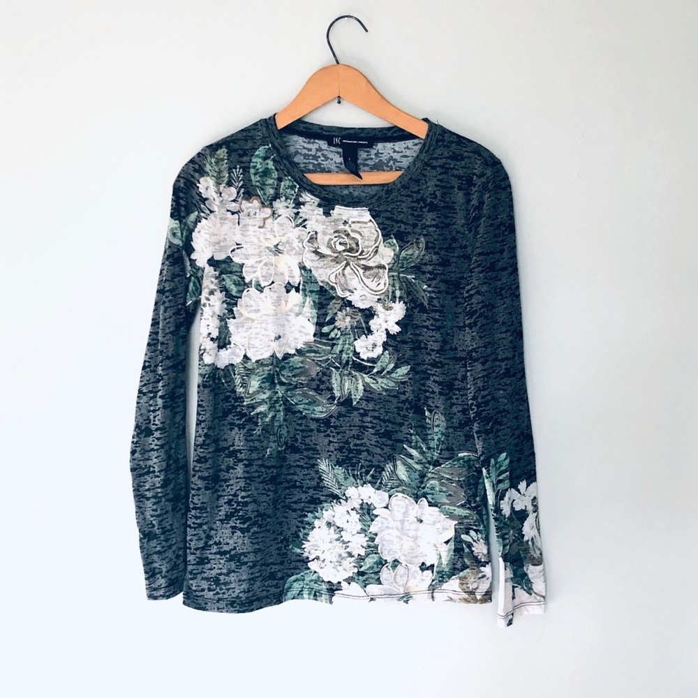 INC• Ivory Floral Sheer Top